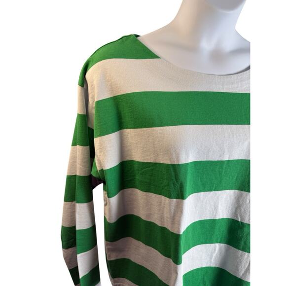 J. Crew Green and White Relaxed 3/4 boat neck shirt - Picture 2 of 9